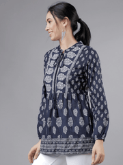 Women Navy Blue & White Printed Tunic