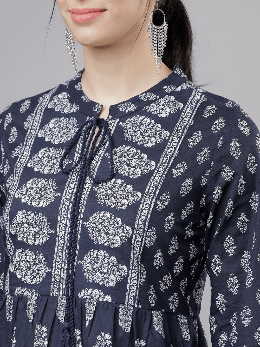 Women Navy Blue & White Printed Tunic